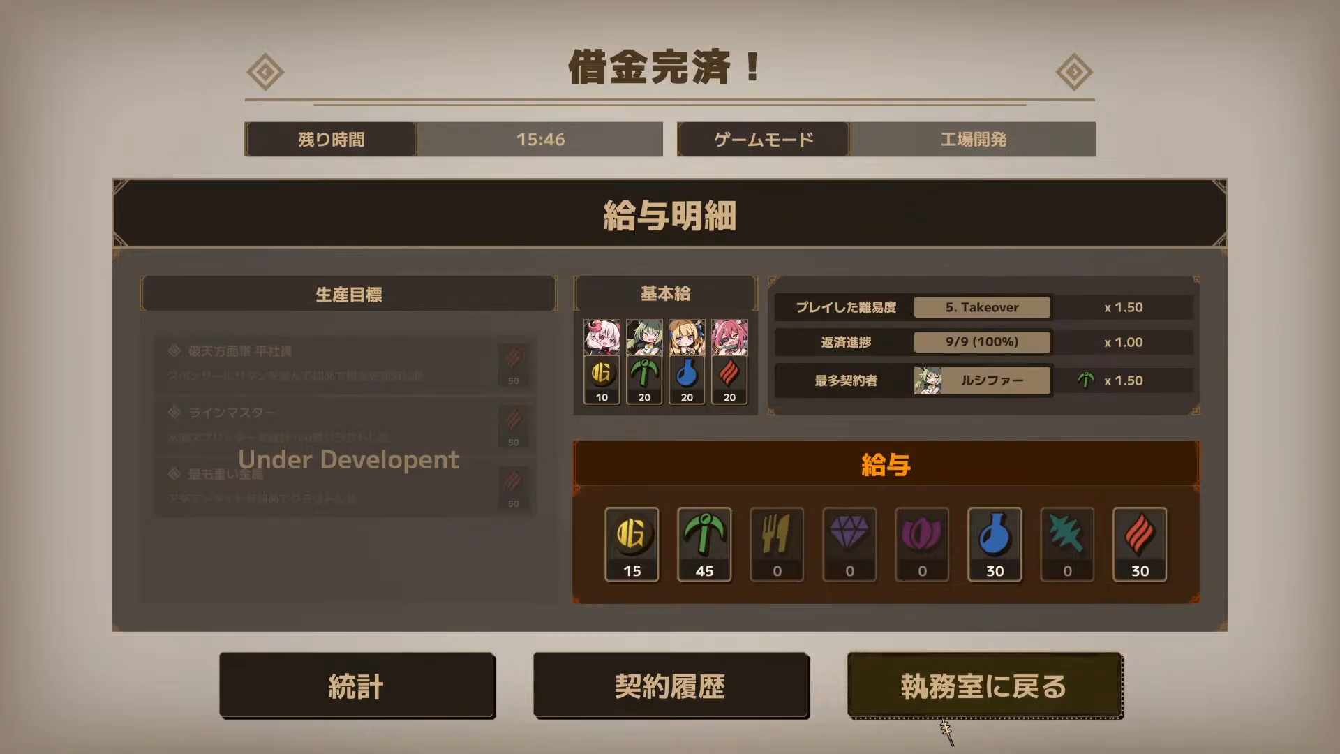 難易度5完済後の統計画面