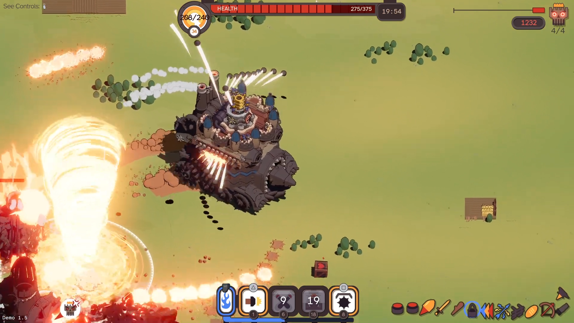 炎の竜巻をまき散らすウィザードボスとの戦闘