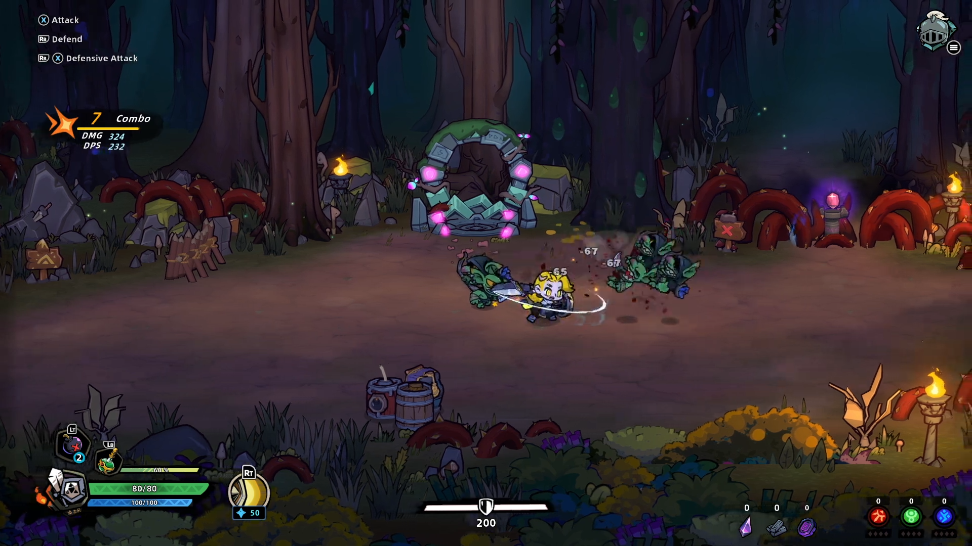 Lost Castle 2の森ステージ。ゴブリン系の敵が複数登場している