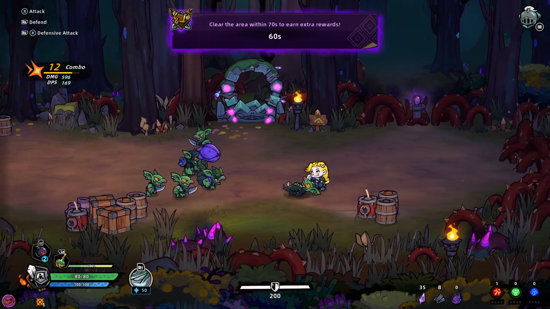 Lost Castle 2のチャレンジエリア。赤い雰囲気の中で時間制限ミッションが発生している