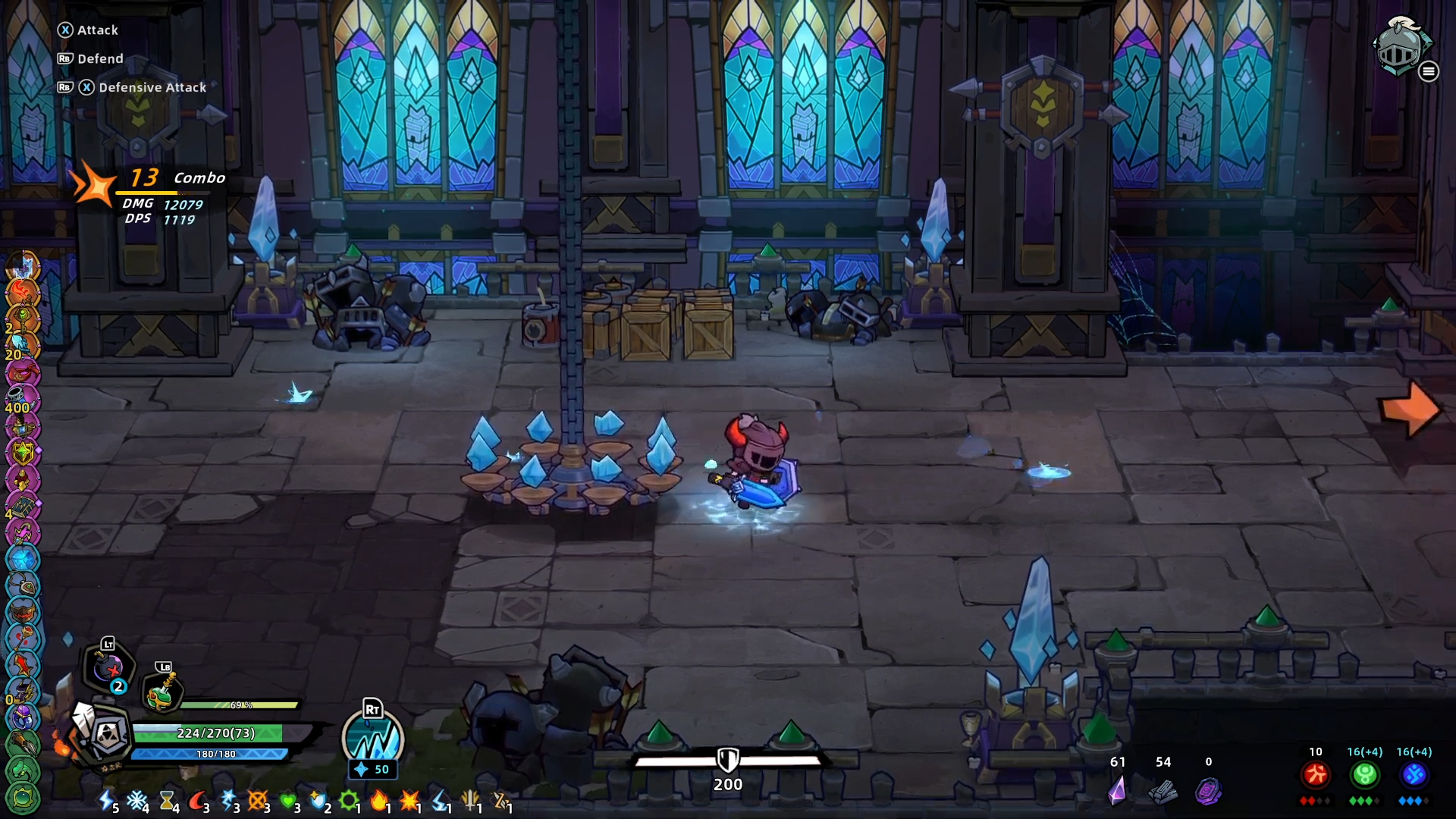 Lost Castle 2のBlack Castle内部。シャンデリアが落ちてくるギミックや目玉の敵が登場