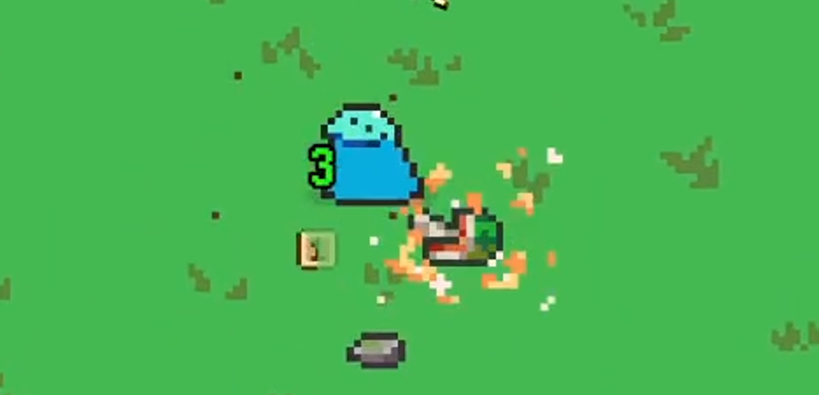 Everything is Crabで敵を倒した直後に食べ物が出現した場面