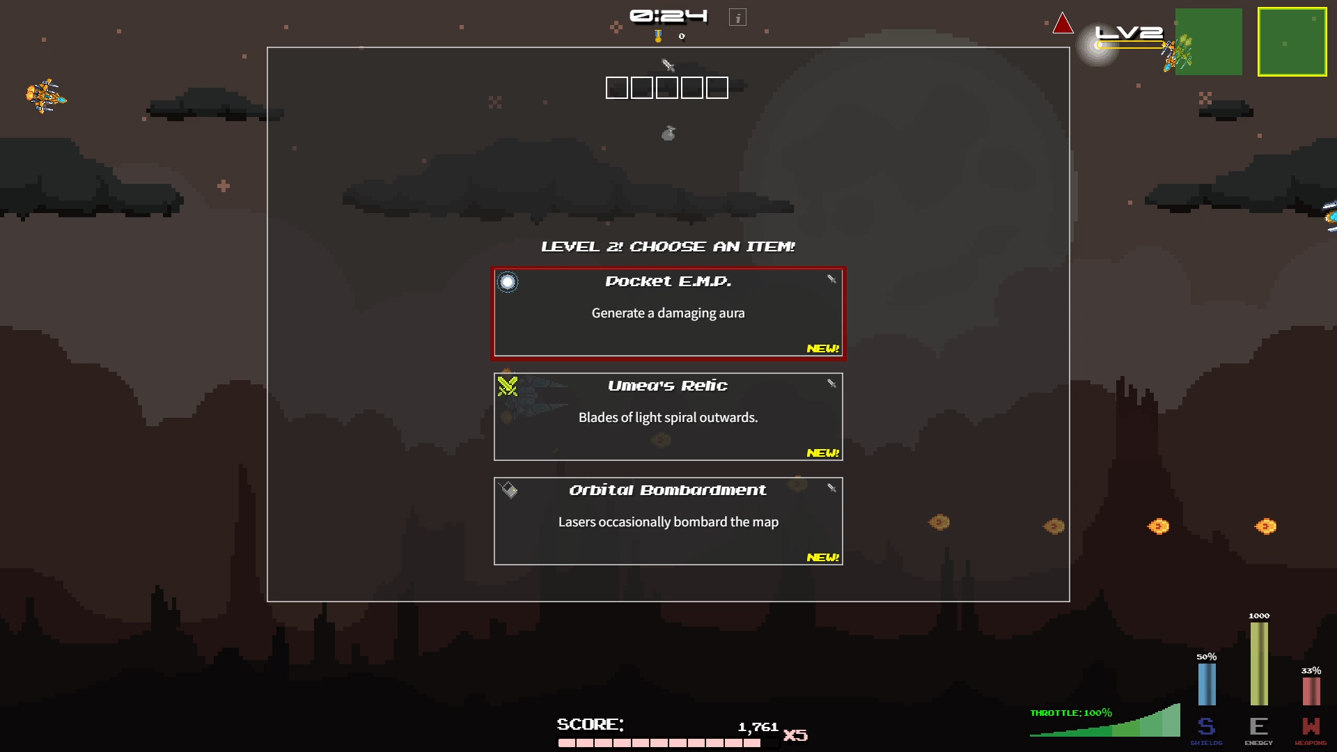 Impulse Reactor level-up selection screen