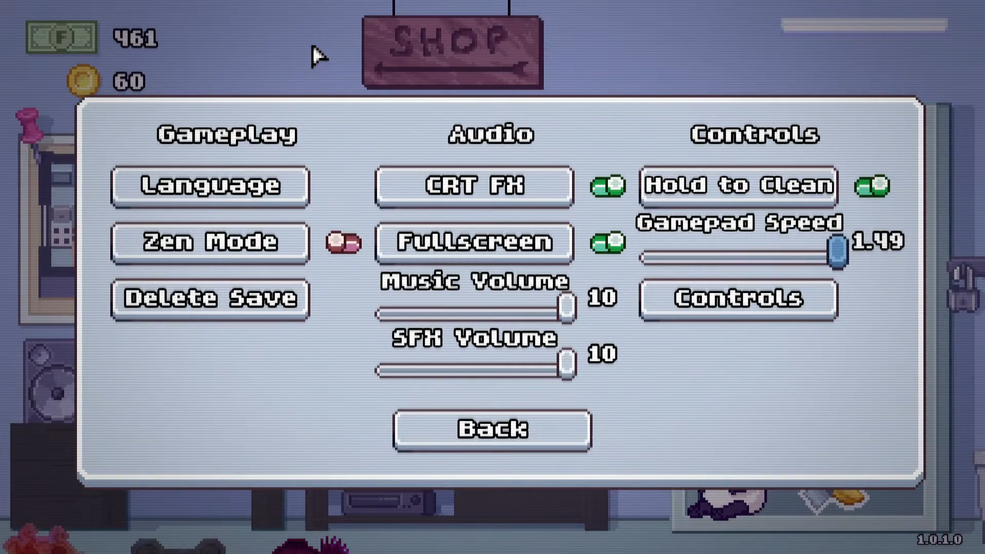 モルドワッシャー ゲームパッドスピード・トグルモードの設定画面