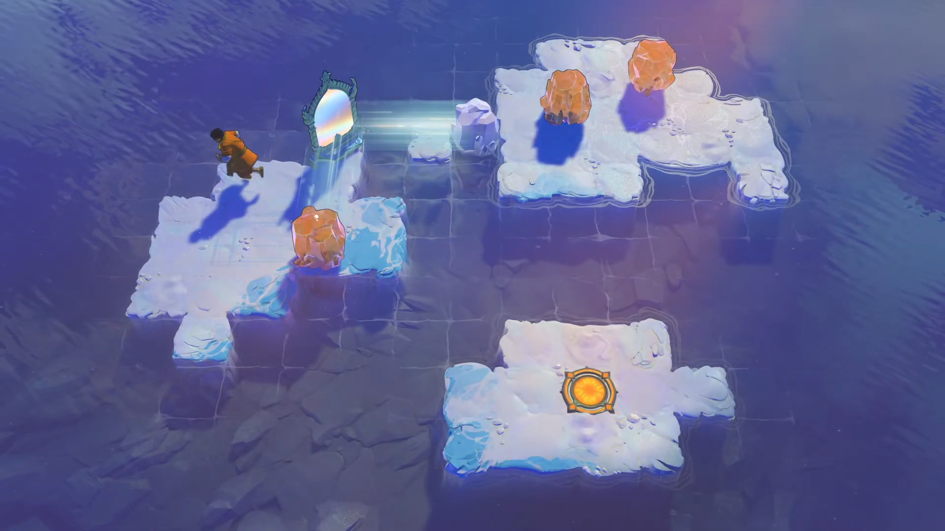 Order of the Sinking Star 色付き岩が鏡の直線上に並び、□ボタンで鏡移動を発動できる状態