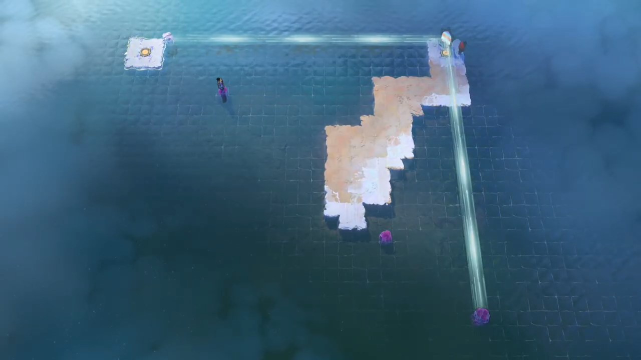 Order of the Sinking Star 広いマップに岩と鏡が散らばった終盤ステージの全景